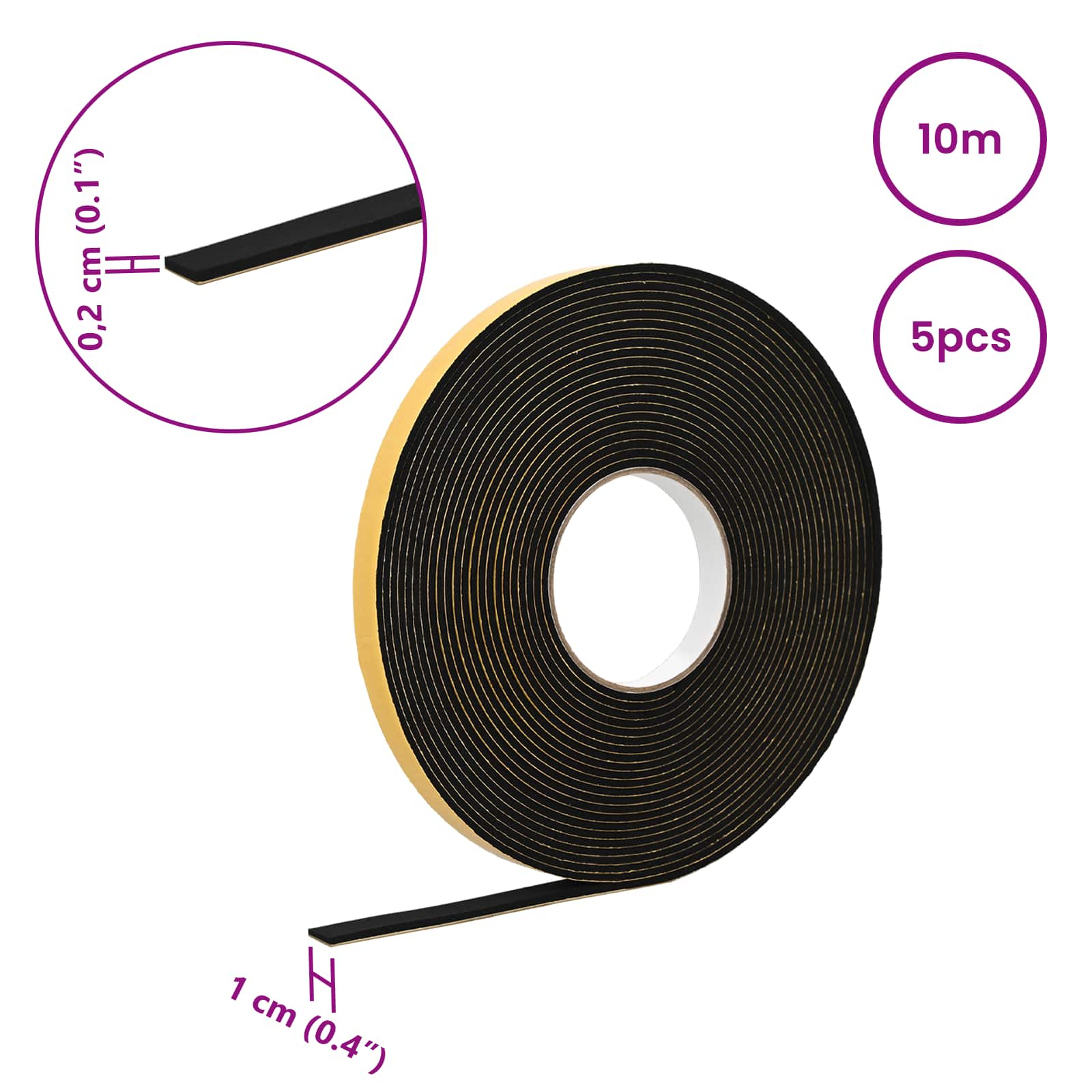 Selbstklebendes Schaumstoffband Schwarz 10mm x 10m CR-Schaum