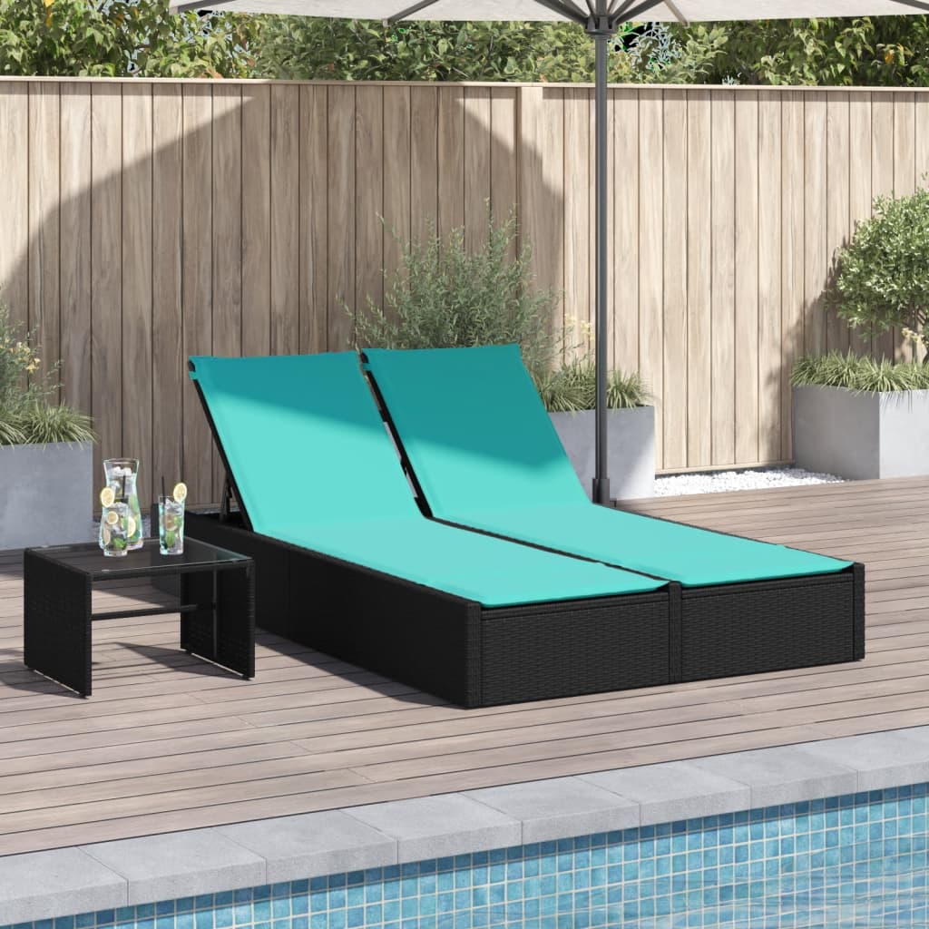 Doppelte Sonnenliege mit Kissen Braun Poly Rattan