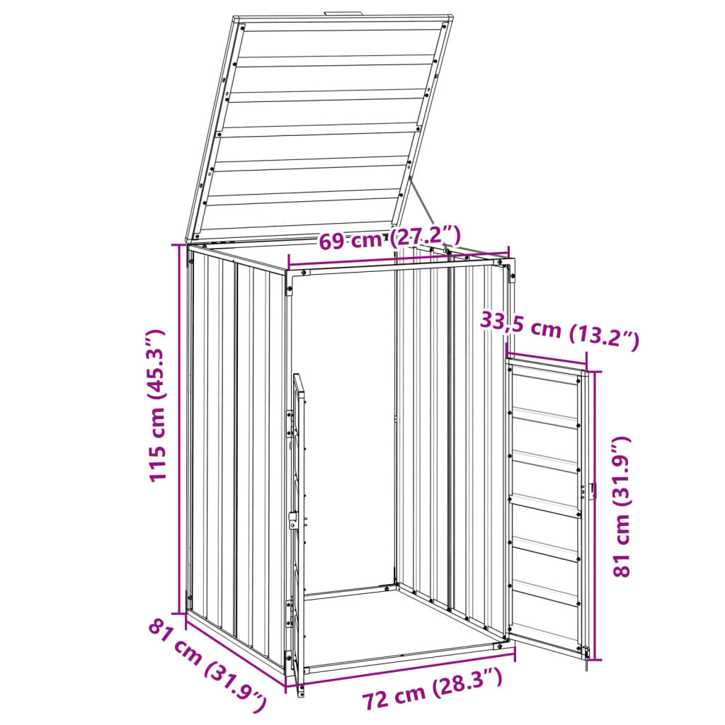 Mülltonnenbox für 1 Tonne Grün 72x81x115 cm Stahl
