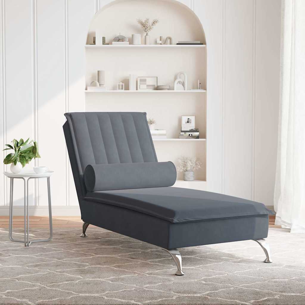 Massage-Chaiselongue mit Nackenrolle Hellgrau Samt