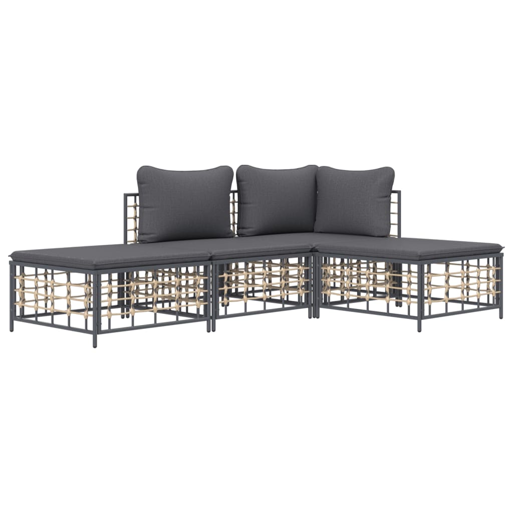 5-tlg. Garten-Lounge-Set mit Kissen Anthrazit Poly Rattan