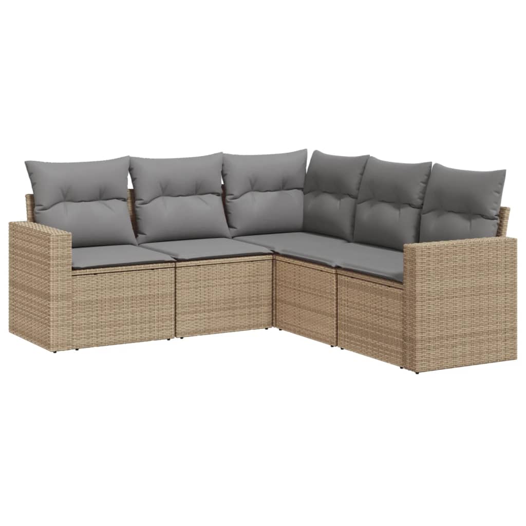 5-tlg. Garten-Sofagarnitur mit Kissen Schwarz Poly Rattan
