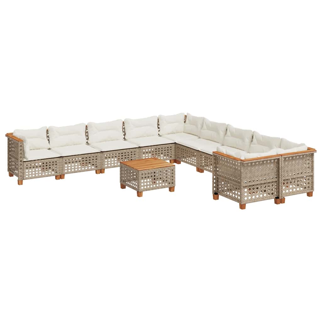10-tlg. Garten-Sofagarnitur mit Kissen Beige Poly Rattan