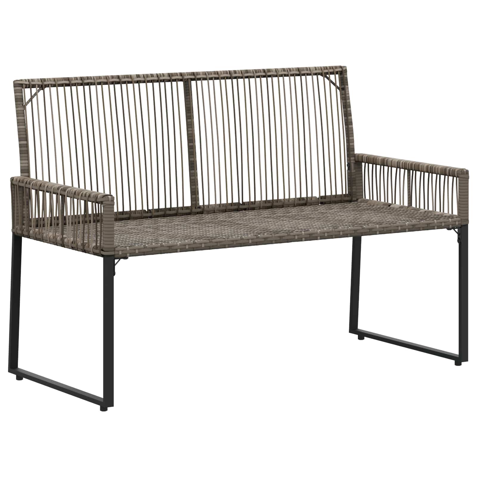 Bank Outdoor mit Kissen 4 pcs Schwarz und Cremeweiß Poly-Rattan