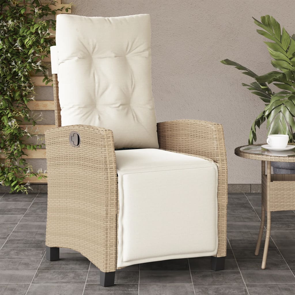 Gartensessel Verstellbar mit Kissen Schwarz Poly Rattan