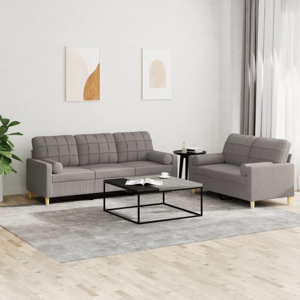 3-tlg. Sofagarnitur mit Kissen Braun Stoff