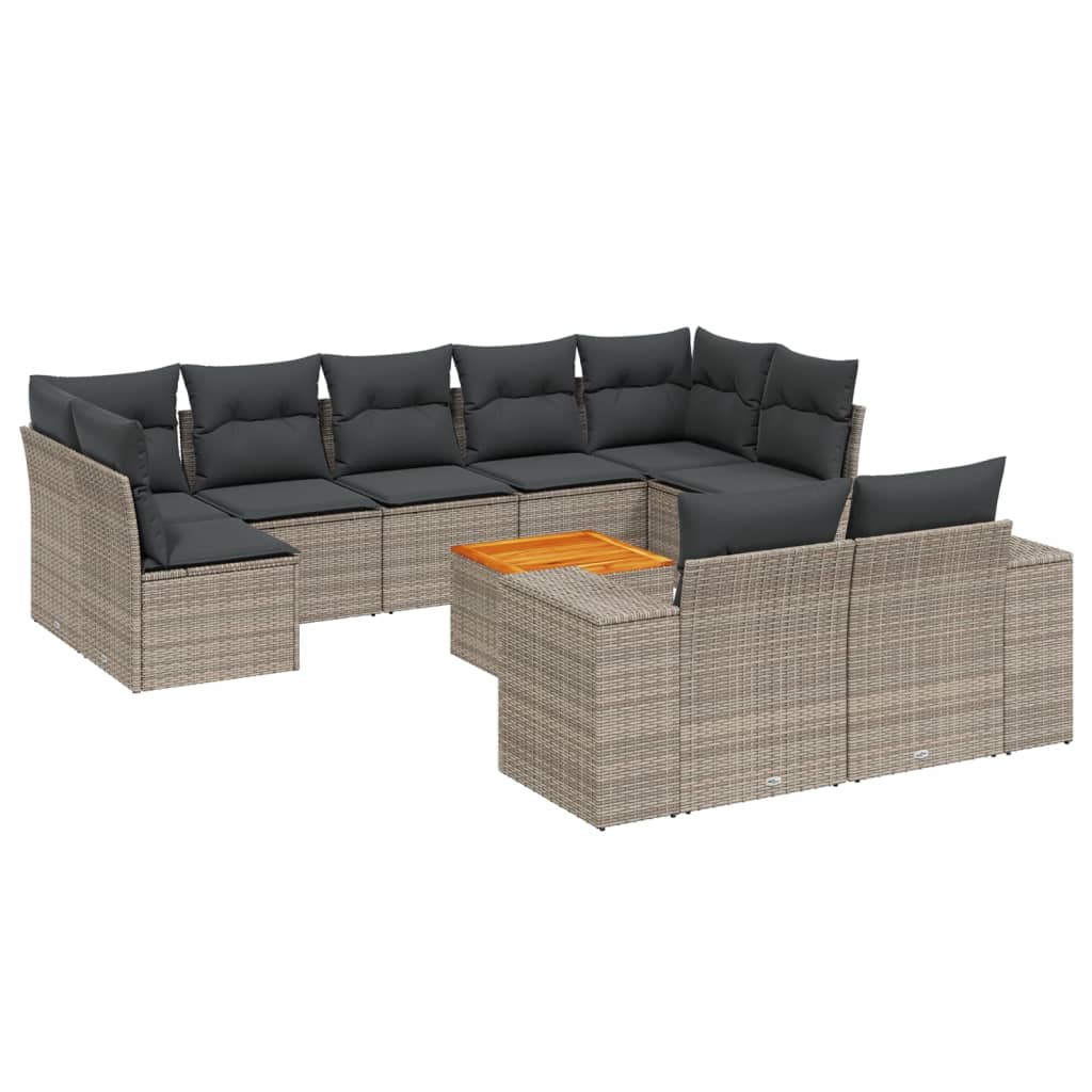 10-tlg. Garten-Sofagarnitur mit Kissen Schwarz Poly Rattan