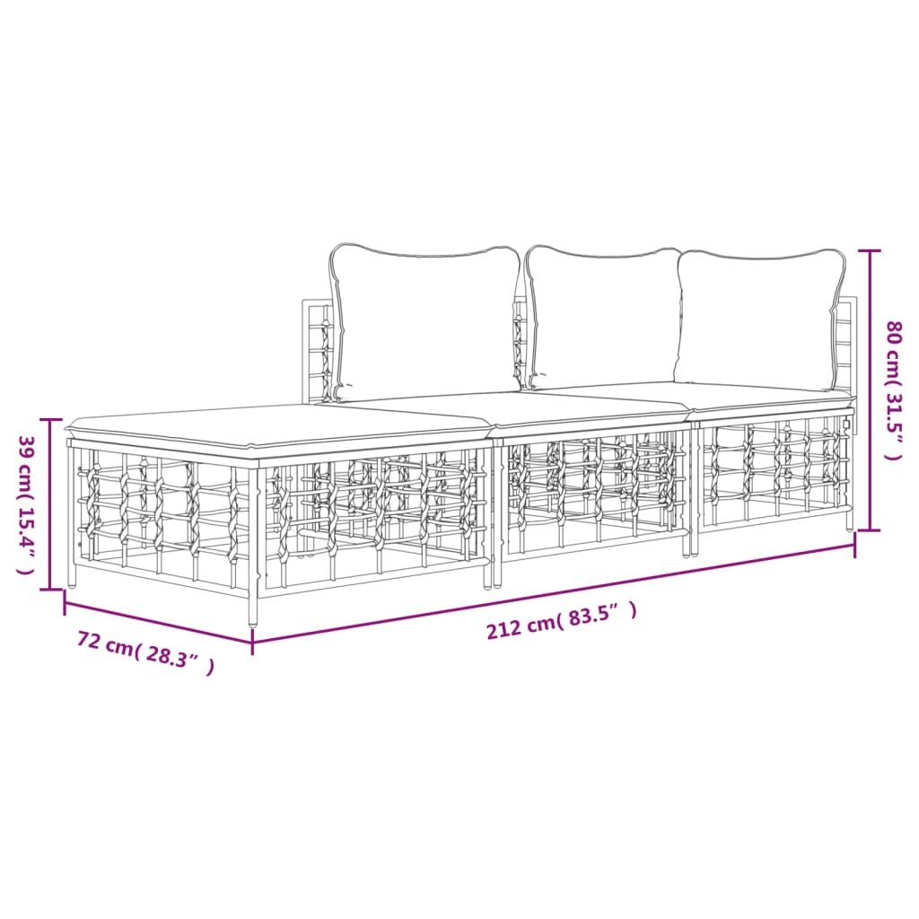 5-tlg. Garten-Lounge-Set mit Kissen Anthrazit Poly Rattan