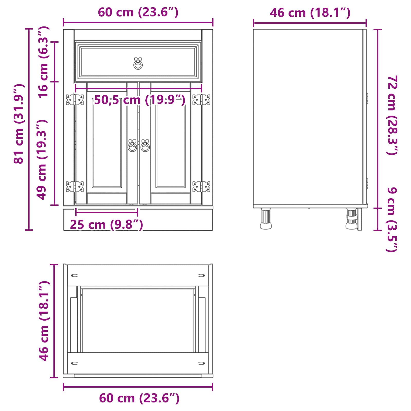 Schrank SKI Honigbraun 60 x 46 x 81,5 cm Massives Kiefernholz