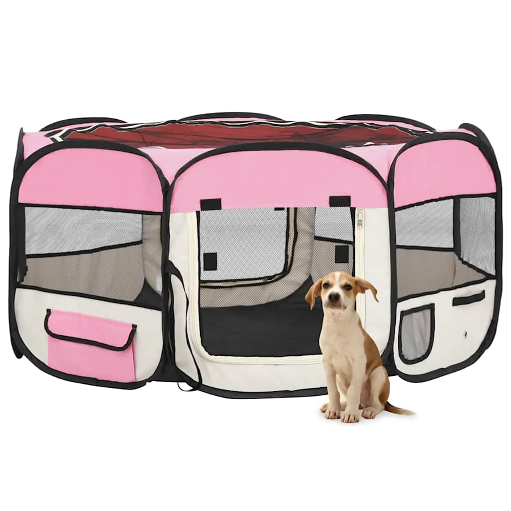 Faltbarer Welpenlaufstall mit Tragetasche Schwarz 90x90x58 cm