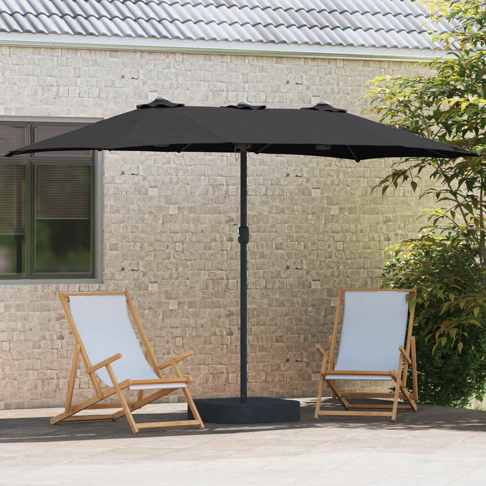 Garten-Sonnenschirm Sand und Anthrazit 385 x 209 x 244 cm
