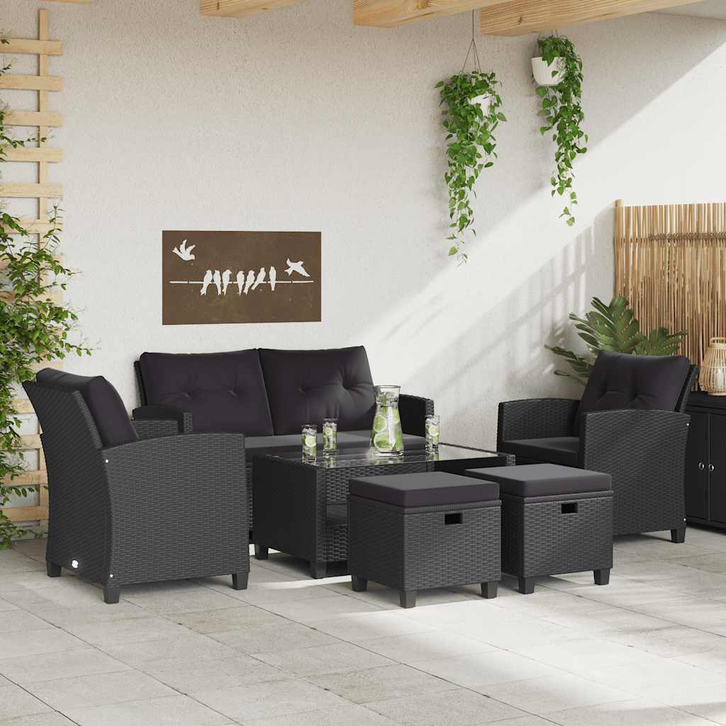 6-tlg. Garten-Sofagarnitur mit Auflagen Poly Rattan Dunkelgrau