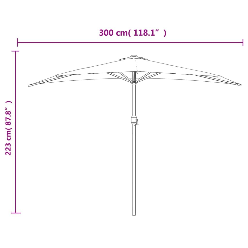 Balkon-Sonnenschirm Alu-Mast Bordeauxrot 270x144x222cm Halbrund