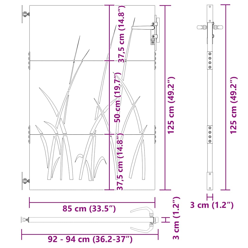 Gartentor 85x75 cm Cortenstahl Gras-Design