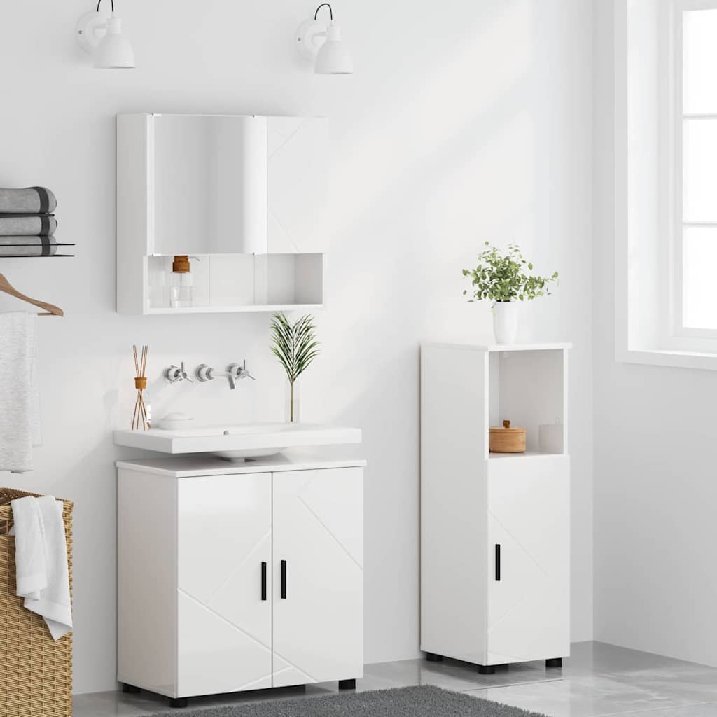 Badezimmermöbel-Set mit Tür 3 pcs Weiß Holzwerkstoff & Metall