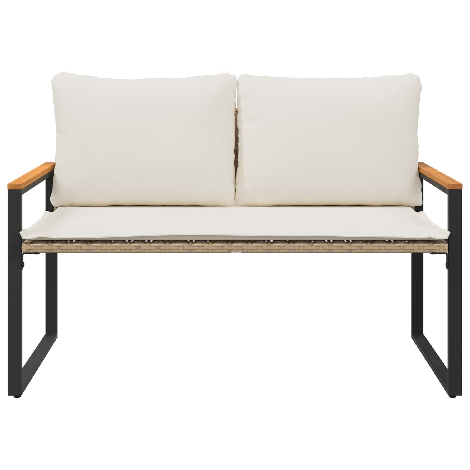 Bank mit Kissen Schwarz und Cremeweiß 115 x 65 x 72 cm Rattan