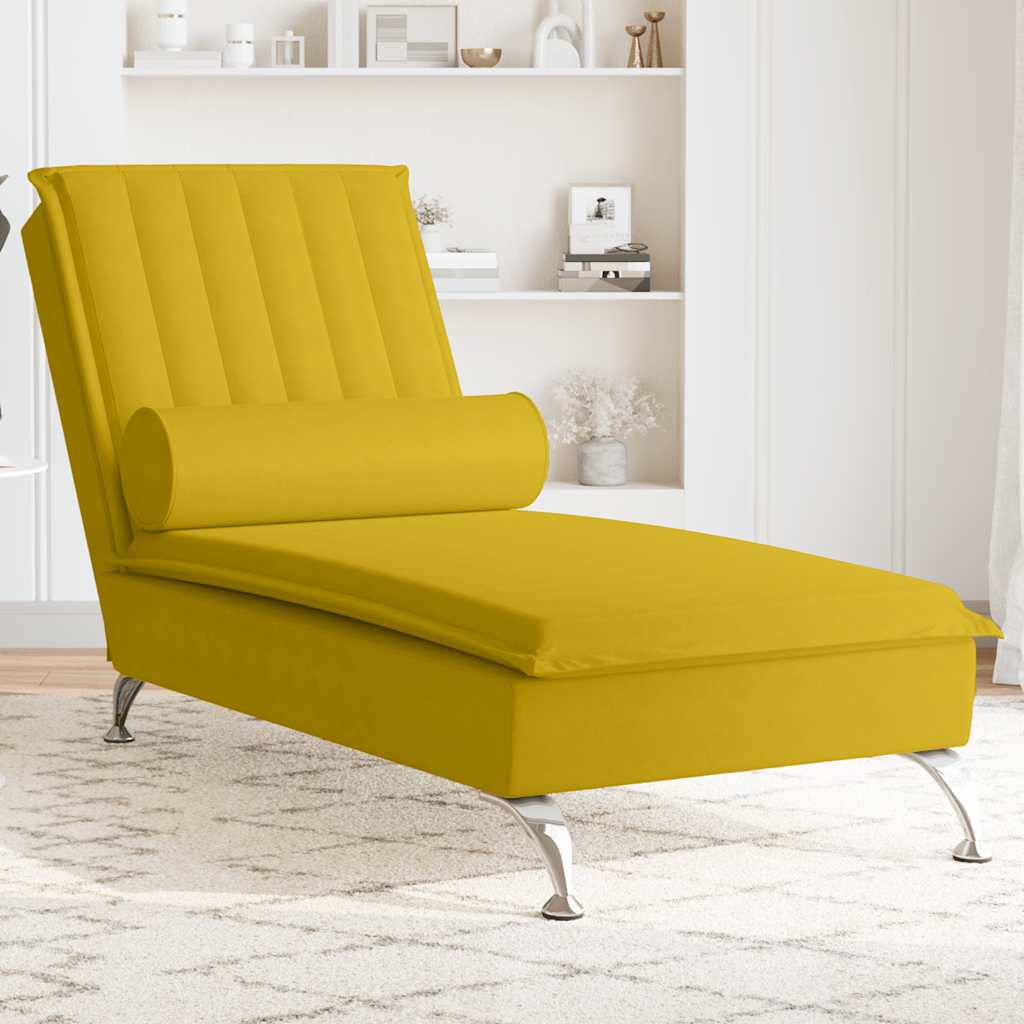 Massage-Chaiselongue mit Nackenrolle Hellgrau Samt