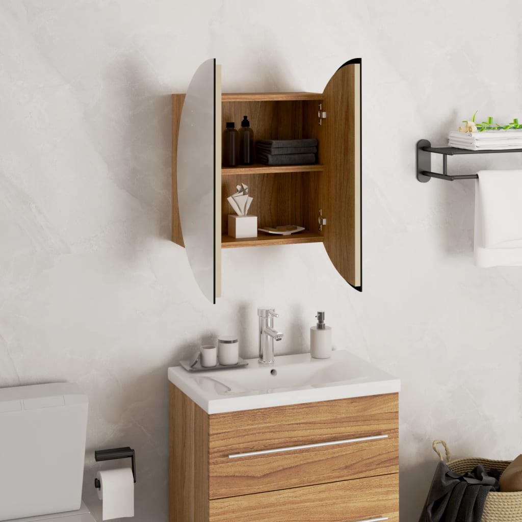 Badezimmerschrank mit Rundem Spiegel & LED Weiß 40x40x17,5 cm