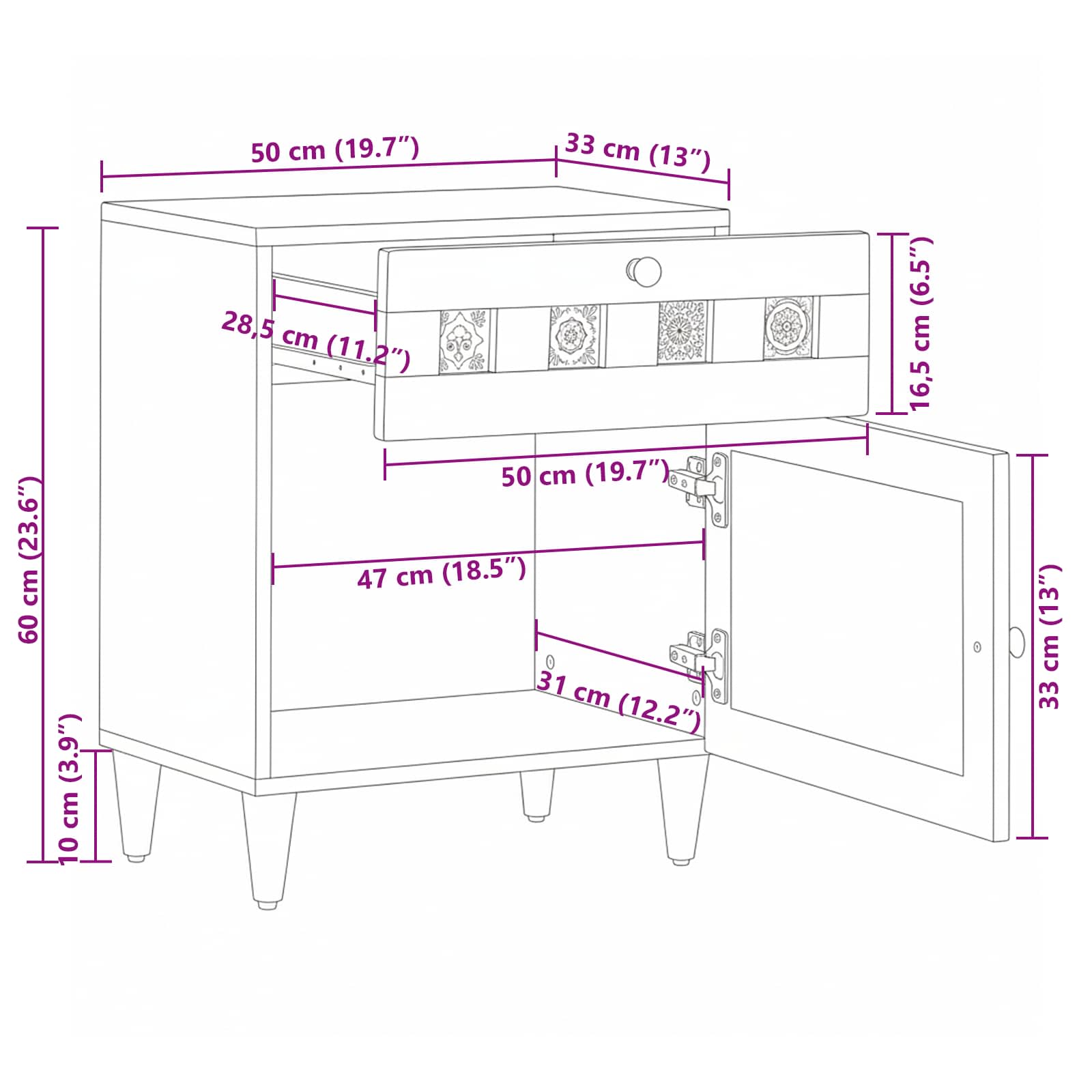Nachttisch Braun 50 x 33 x 60 cm Massivholz Mango