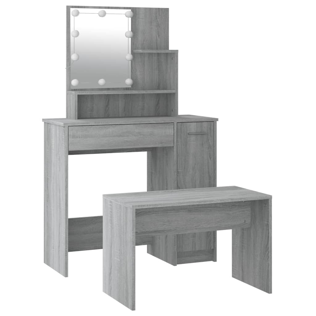 Schminktisch-Set mit LED Weiß Holzwerkstoff