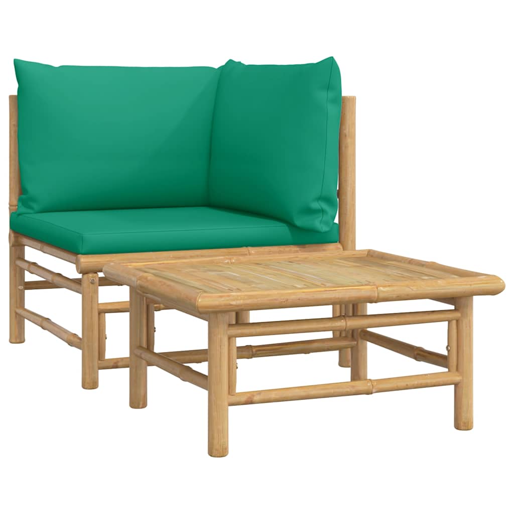 3-tlg. Garten-Lounge-Set mit Hellgrauen Kissen Bambus