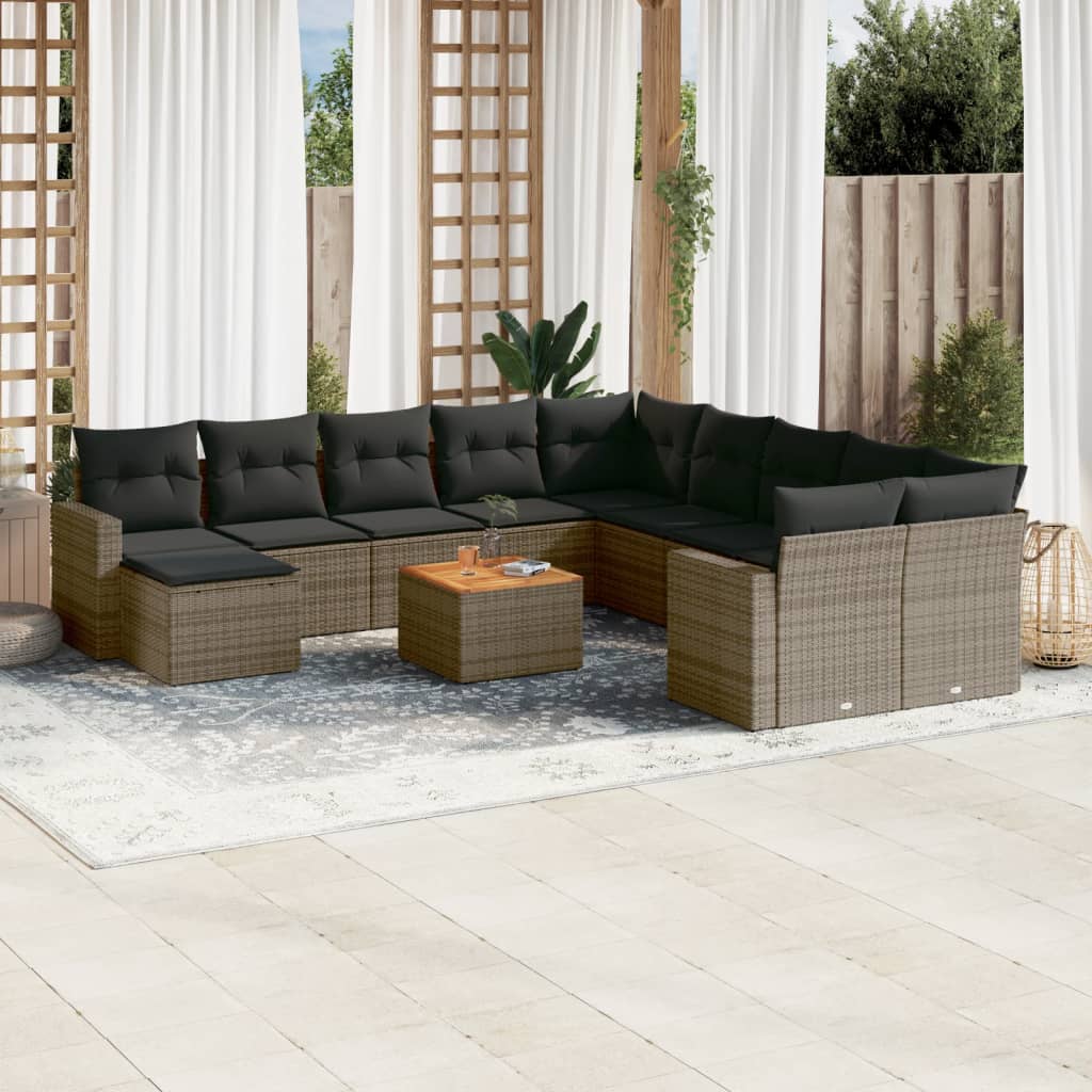 12-tlg. Garten-Sofagarnitur mit Kissen Schwarz Poly Rattan