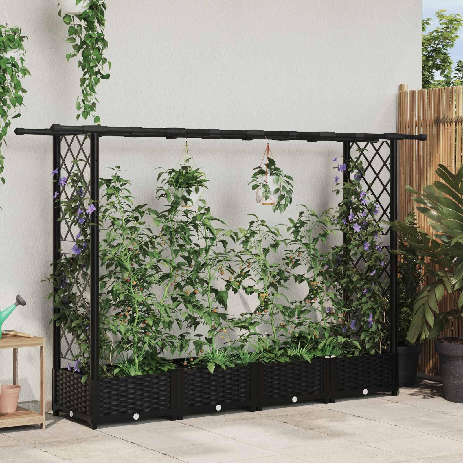 Hochbeet mit Rankgitter und Dach Braun 124 x 40 x 123 cm PP