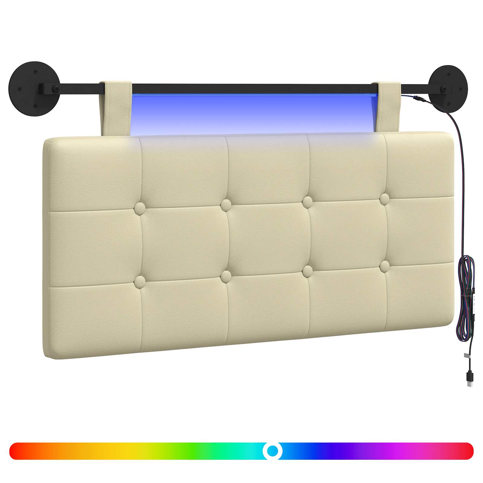 Hängendes Kopfteil Mit LED Licht Creme Kunstleder