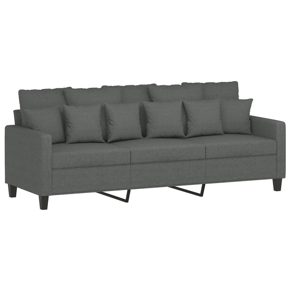 3-Sitzer-Sofa mit Hocker Creme 180 cm Stoff