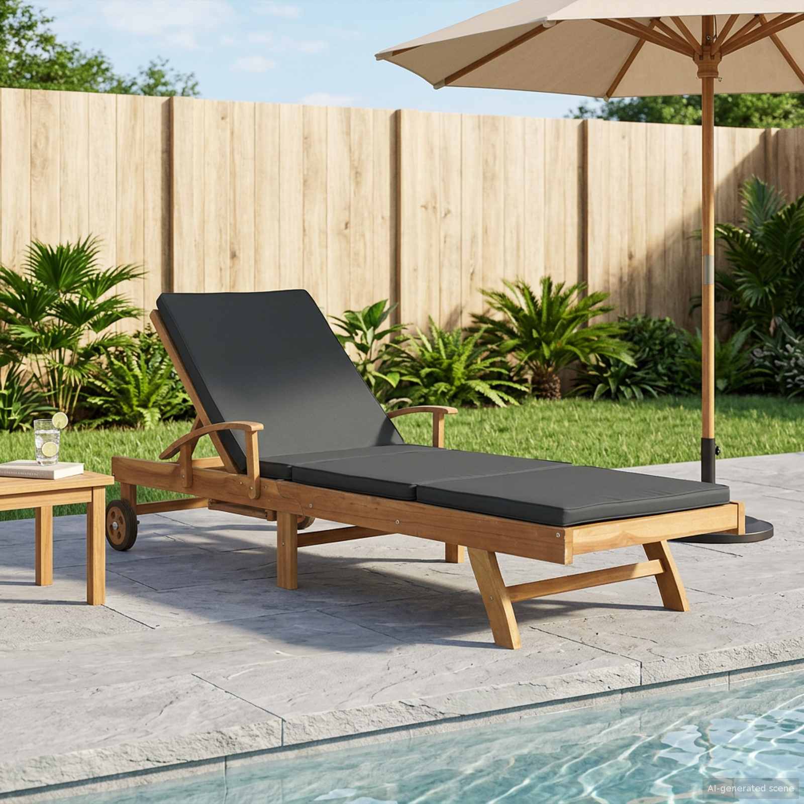 Sonnenliege 1-Person Braun Massivholz Teak