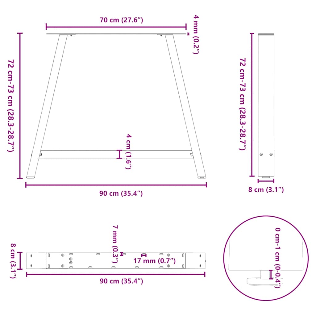 Couchtischbeine A-Form 2 Stk. 30x(30-31) cm Stahl