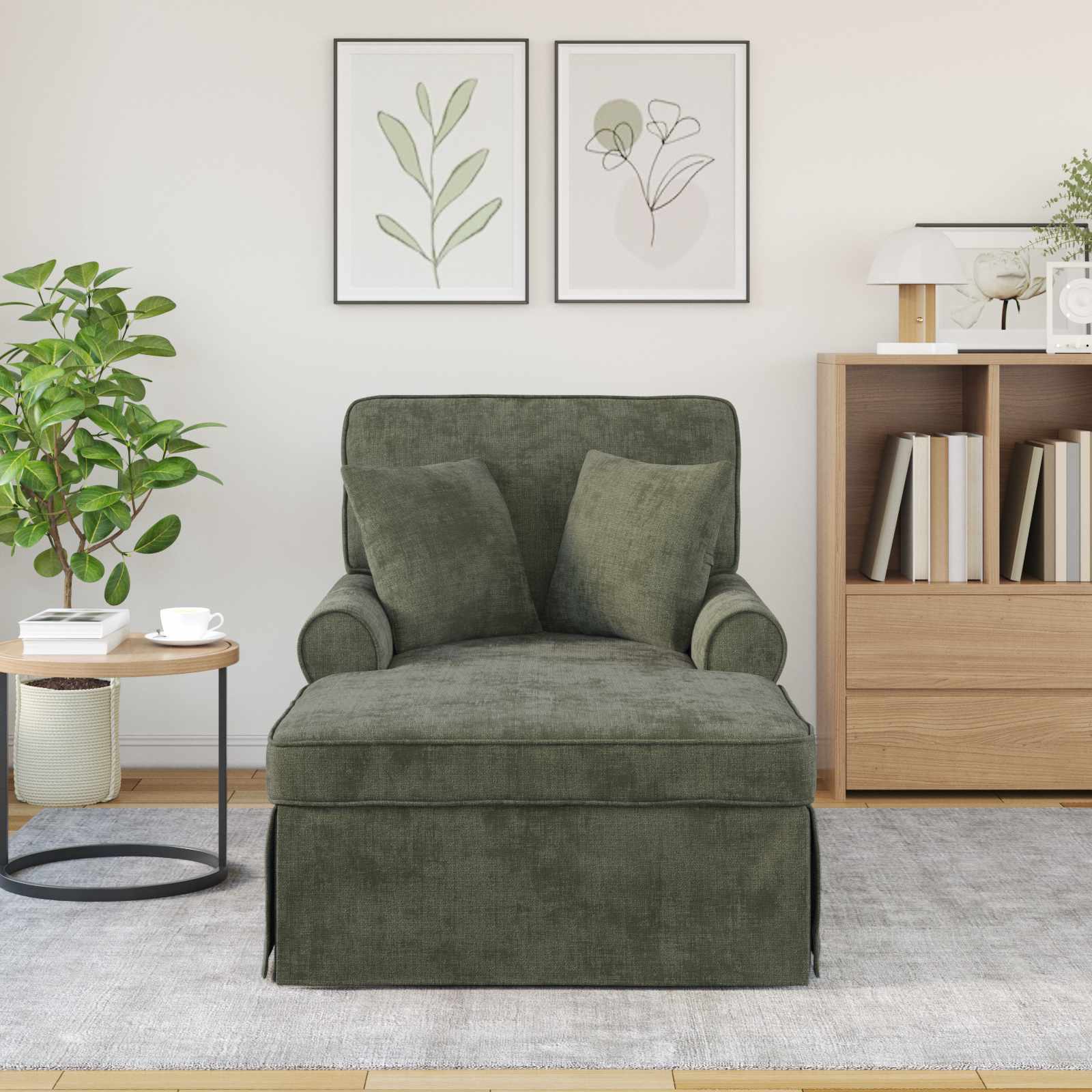 Chaise Lounge mit Rock mit Kissen Creme 157 x 91 x 91 cm ARES