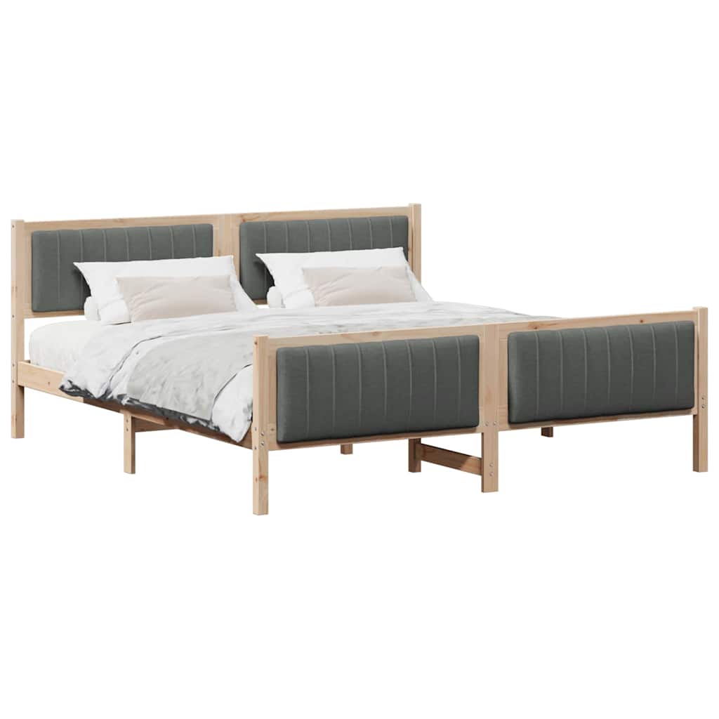 Bettgestell Braun und hellgrau 200 x 200 cm Massivholz Kiefer