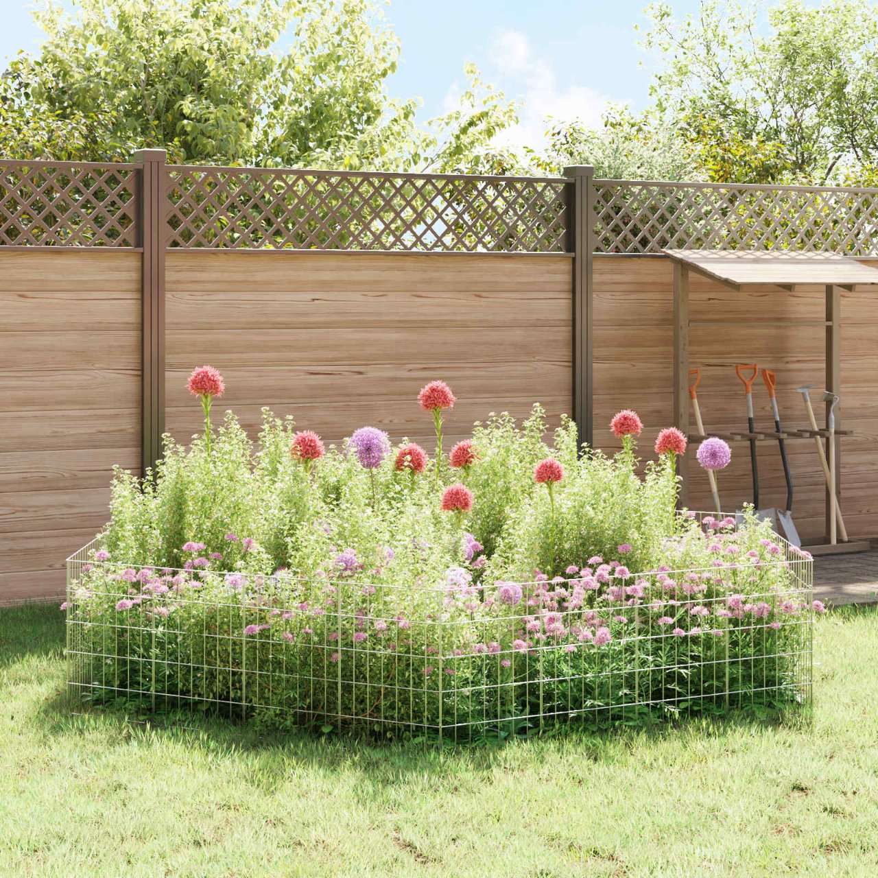 Gartenzaun mit Pfählen 12 pcs 35 x 30 cm Mesh Verzinkter Stahl