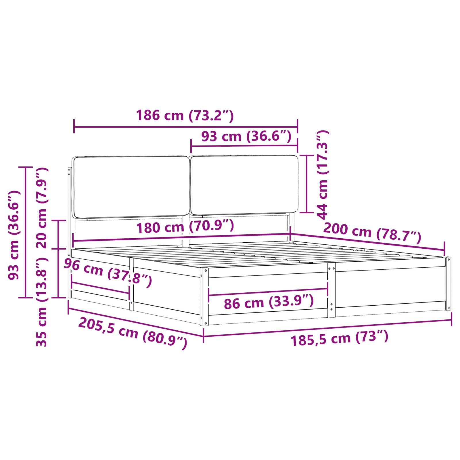 Bettgestell mit gepolstertem Kopfteil Hellgrau 200 x 200 cm