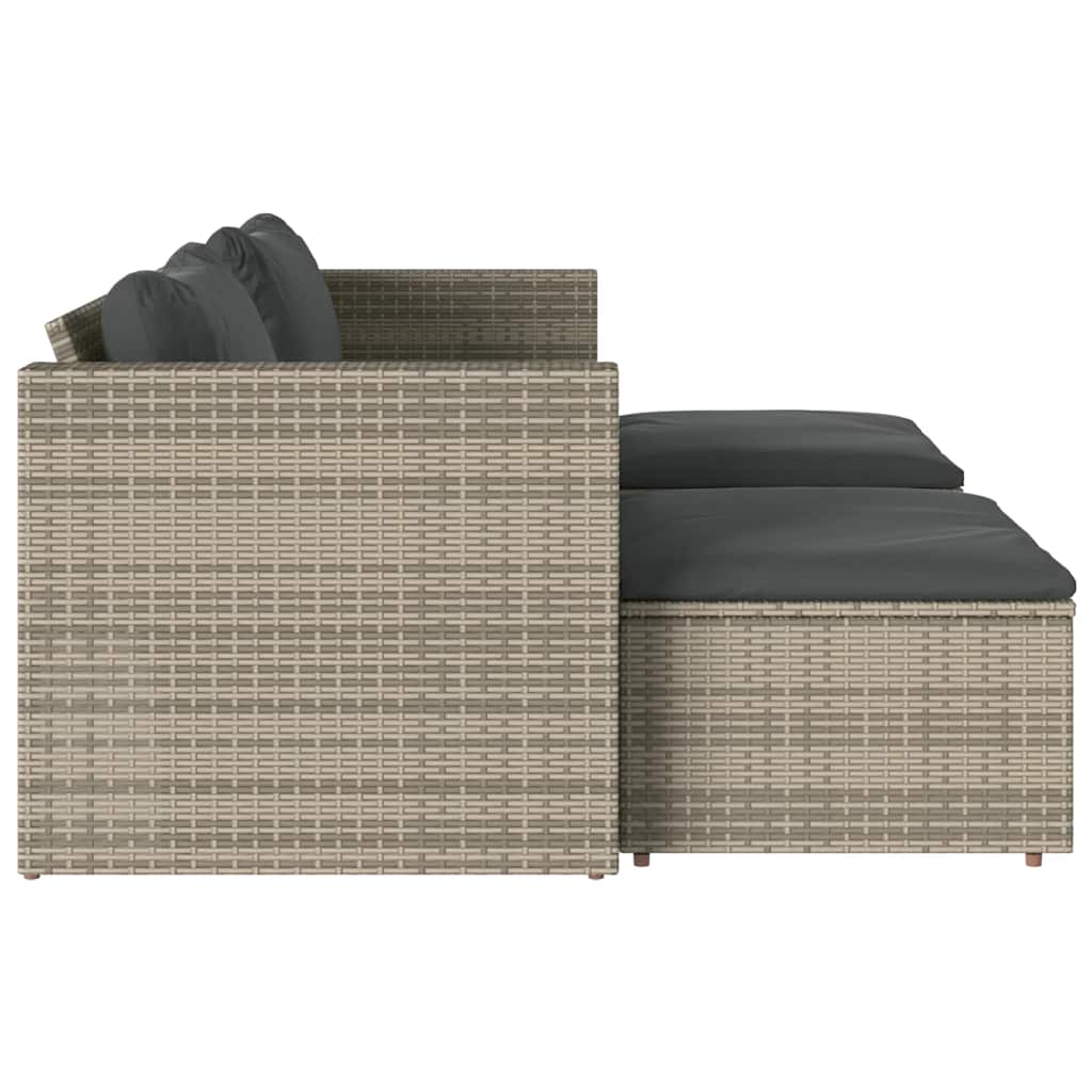 5tlg. Garten-Sofagarnitur mit Kissen Schwarz Poly Rattan Akazie