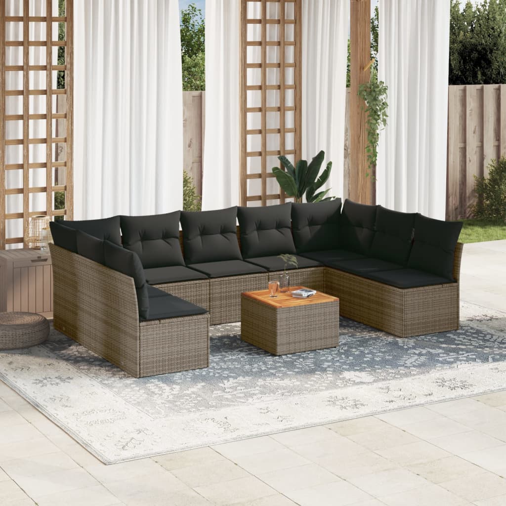 10-tlg. Garten-Sofagarnitur mit Kissen Schwarz Poly Rattan