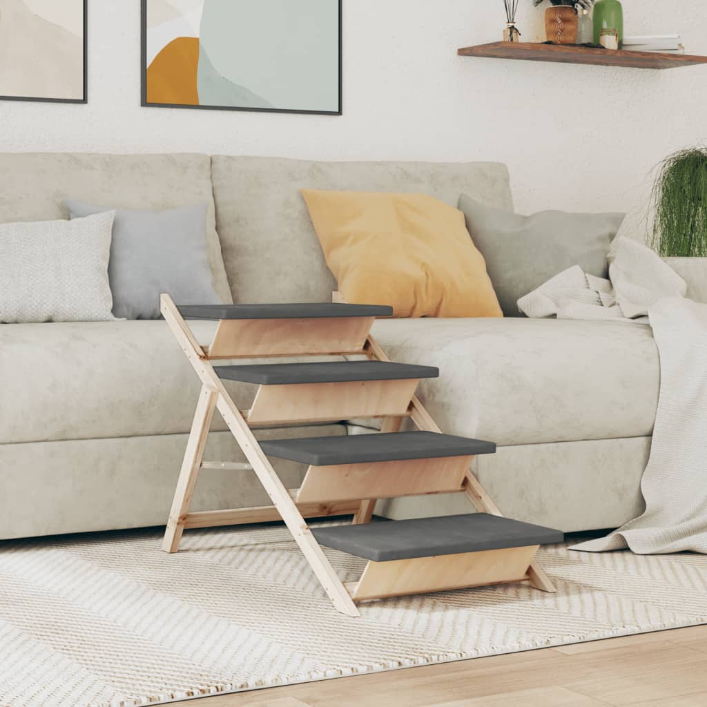 Hunderampe Grau 100x40 cm Massivholz Tanne