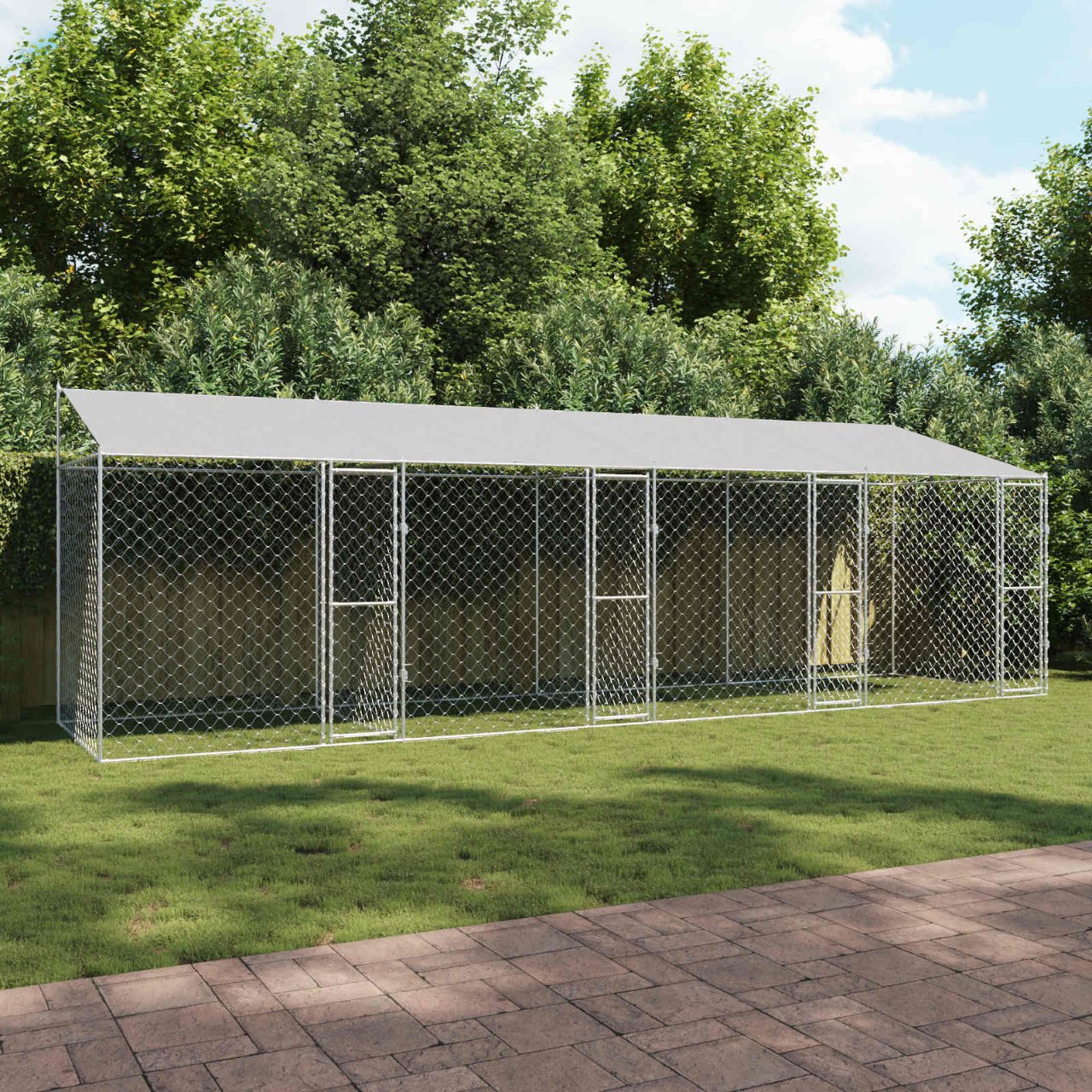 Hundezwinger mit Dach und Tür Grau 2x2x2 m Verzinkter Stahl