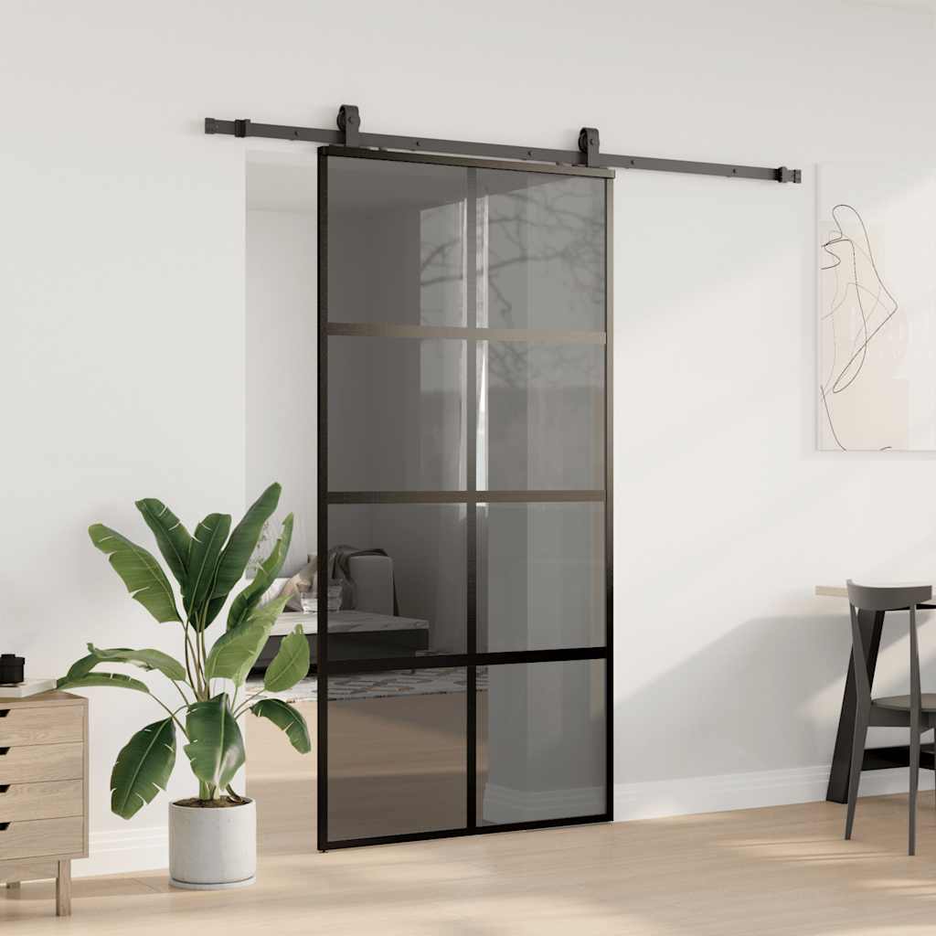 Schiebetür mit Beschlag Schwarz 76x205 cm Hartglas