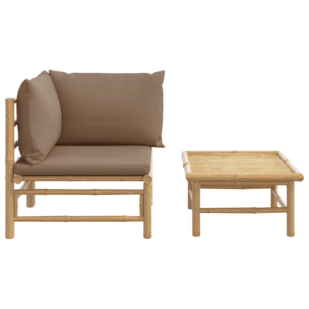 3-tlg. Garten-Lounge-Set mit Hellgrauen Kissen Bambus