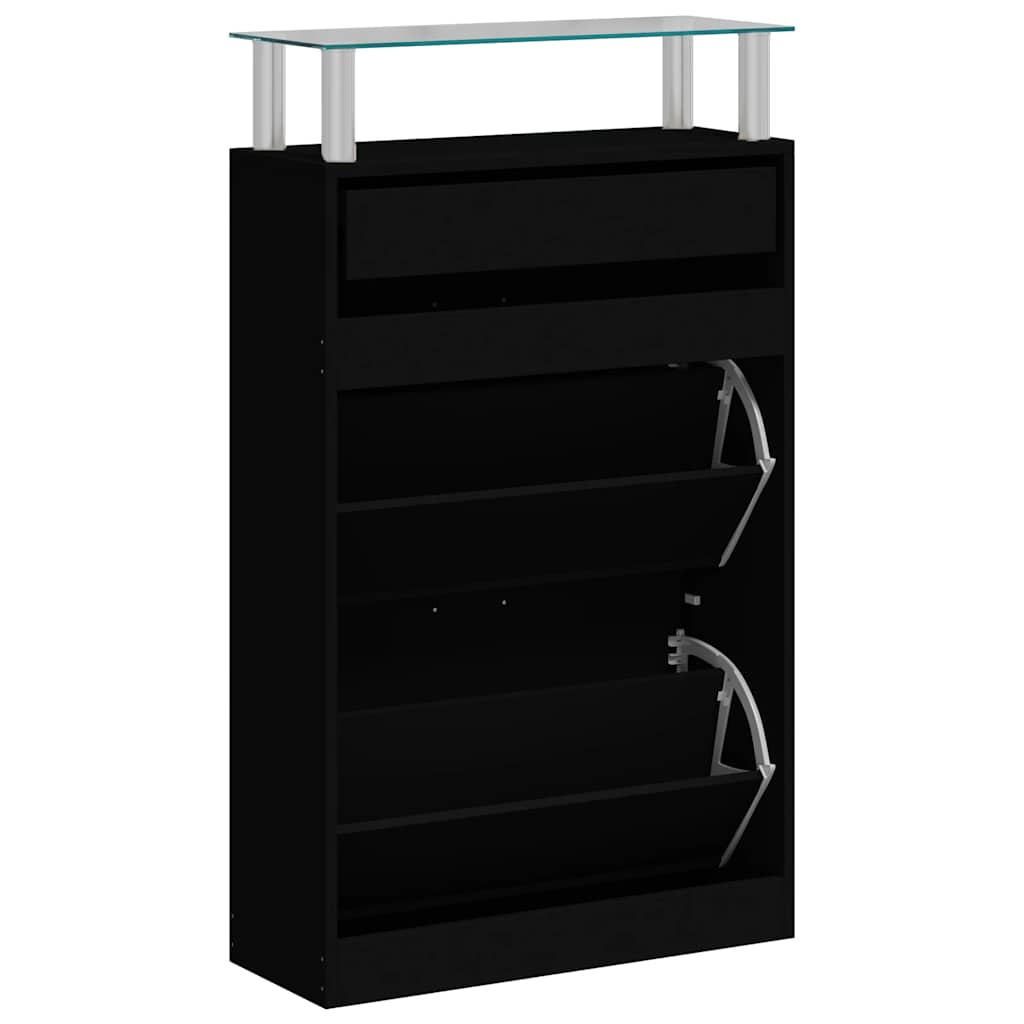 Schuhschrank mit Schubfach und oberem Glasregal Holz Weiß
