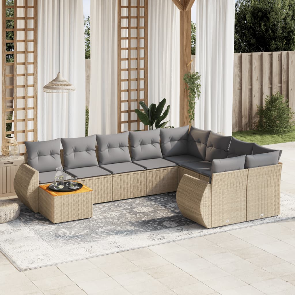 10-tlg. Garten-Sofagarnitur mit Kissen Schwarz Poly Rattan
