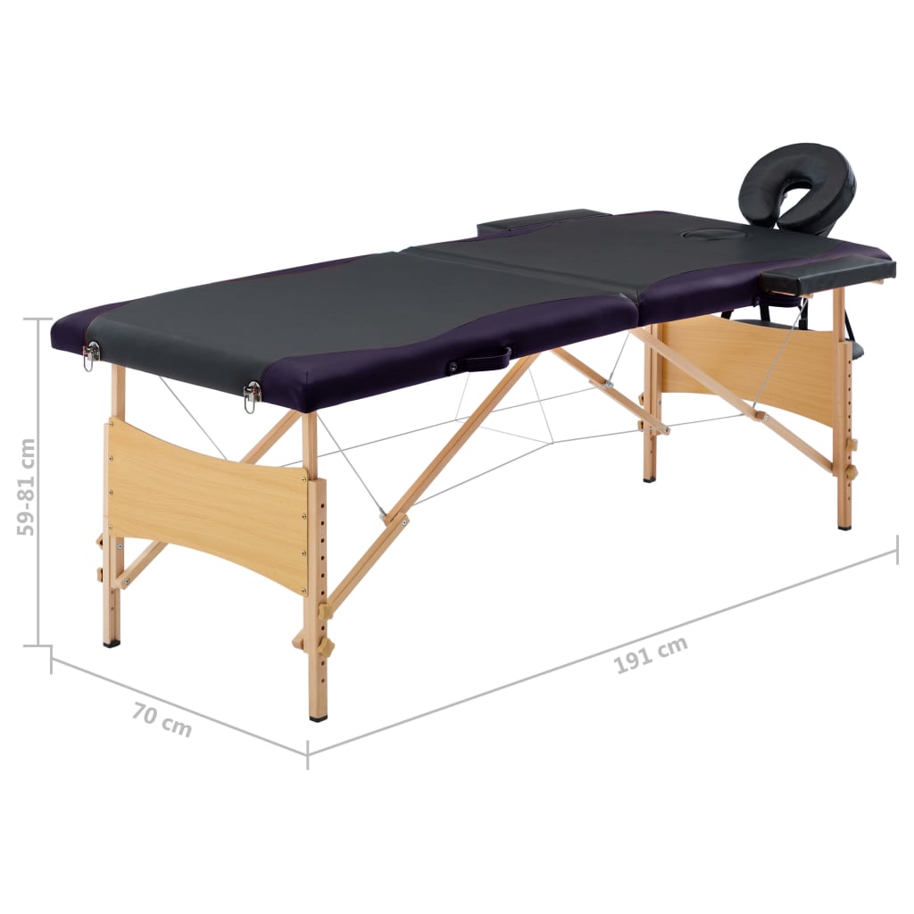 Massageliege Klappbar 2-Zonen mit Holzgestell Lila