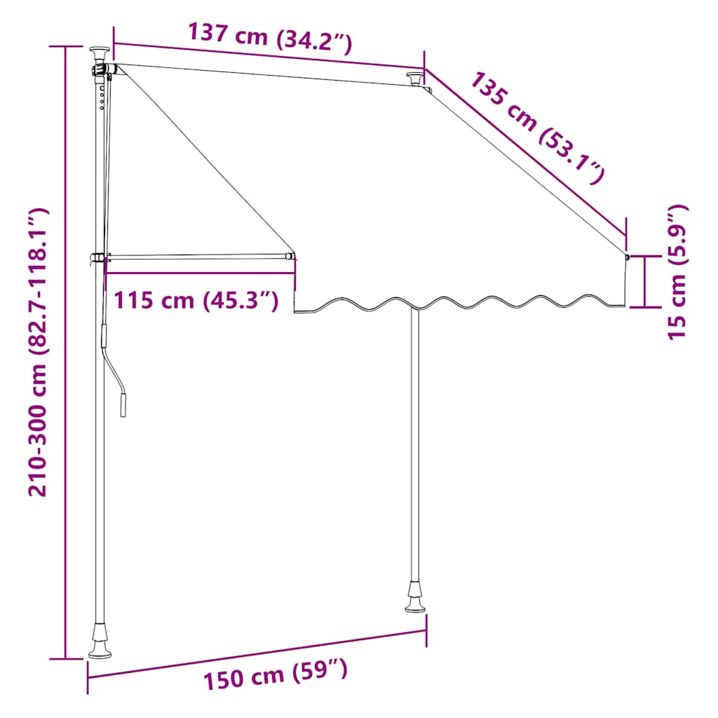 Einziehbare Markise Handbetrieben mit LED 100 cm Blau und Weiß