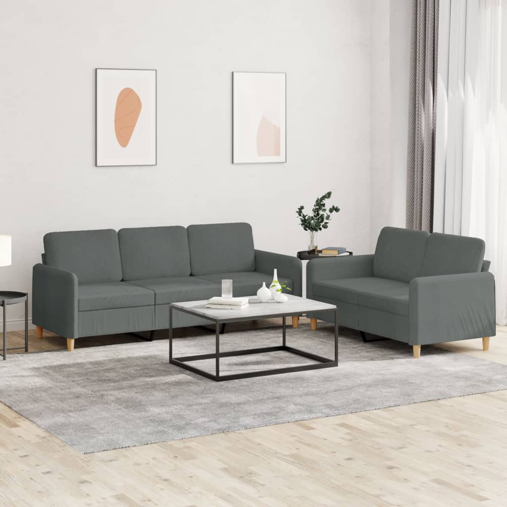 3-tlg. Sofagarnitur mit Kissen Braun Stoff