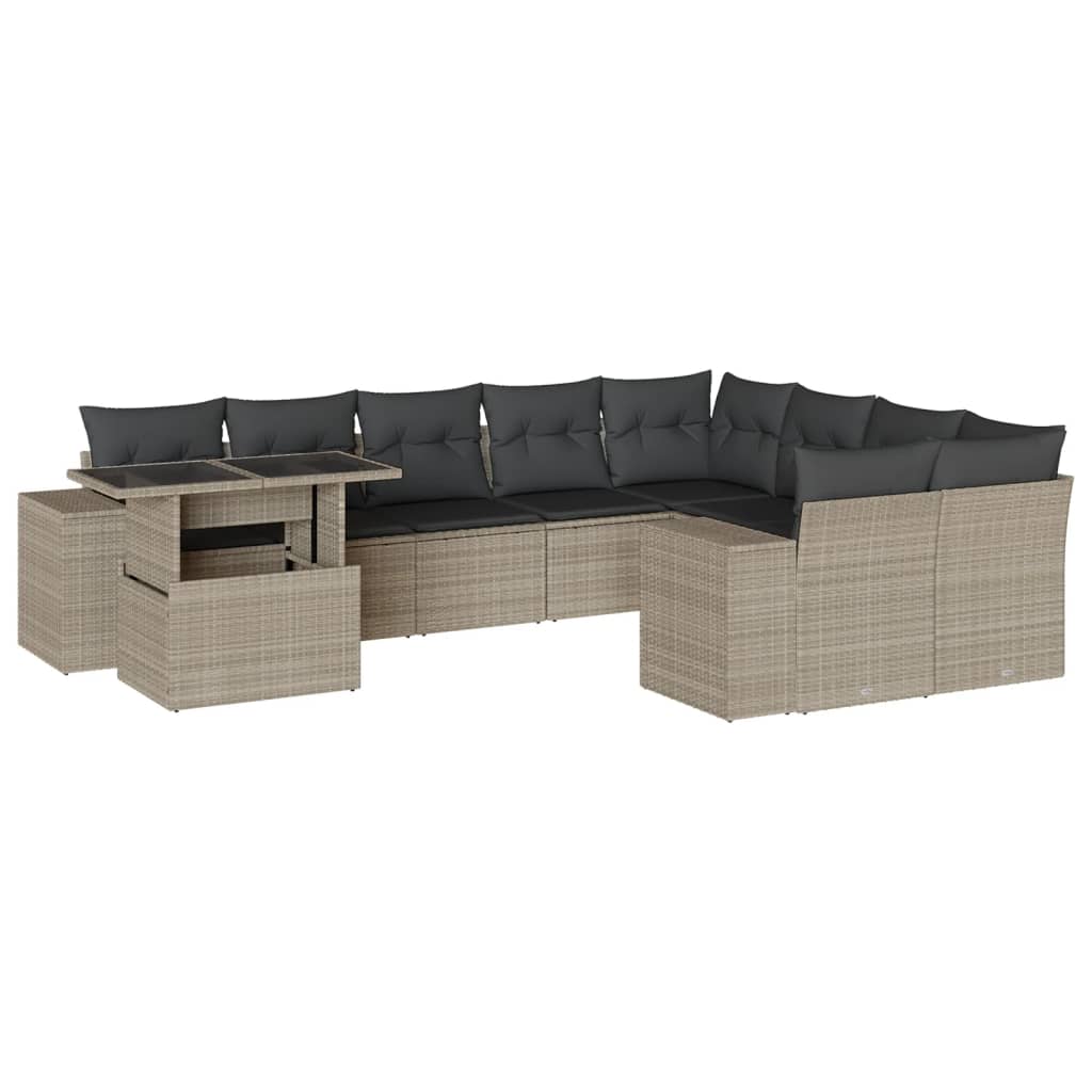10-tlg. Garten-Sofagarnitur mit Kissen Beige Poly Rattan