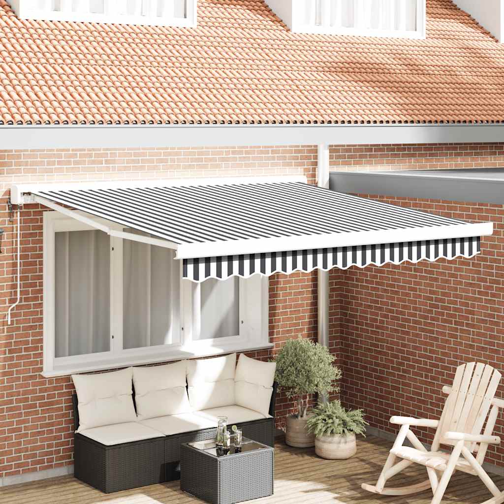 Markise Einziehbar Blau und Weiß 4x3 m Stoff und Aluminium