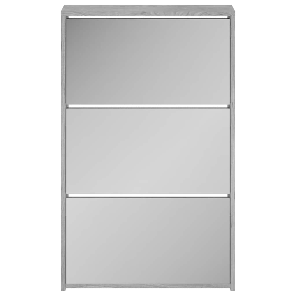 Schuhschrank mit 2 Fächern Spiegel Eiche-Optik 63x17x67 cm