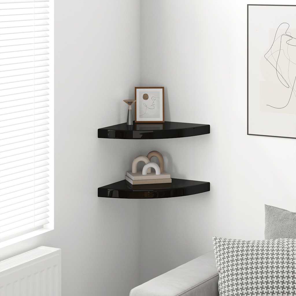 Schwebende Eckregale 2 Stk. Hochglanz-Weiß 25x25x3,8 cm MDF